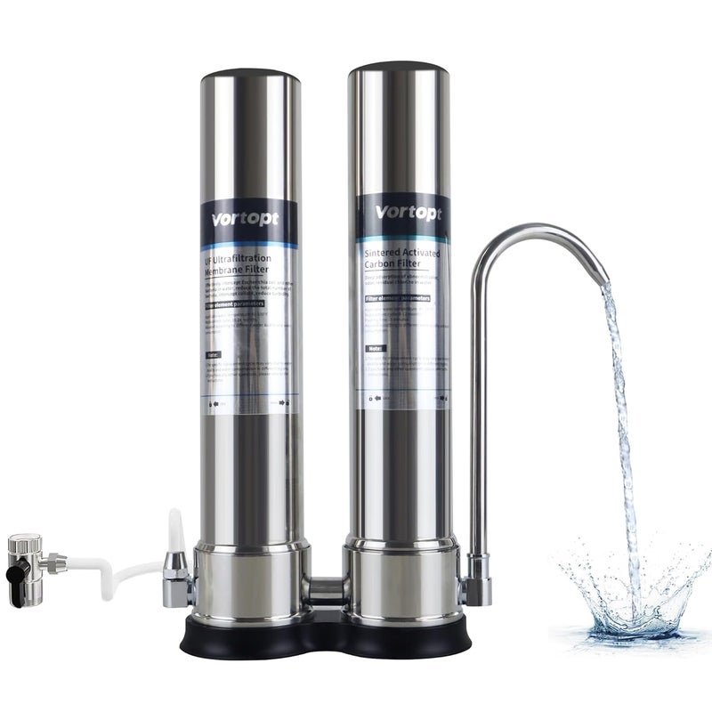 Vortopt Countertop Water Filter System,Direct Connect Water Filtration-0.01μm Filtration Reduces PFOA/PFOS,Chlorine,Heavy Metals,Bad Odors-C2 and UF Filter - Image 1